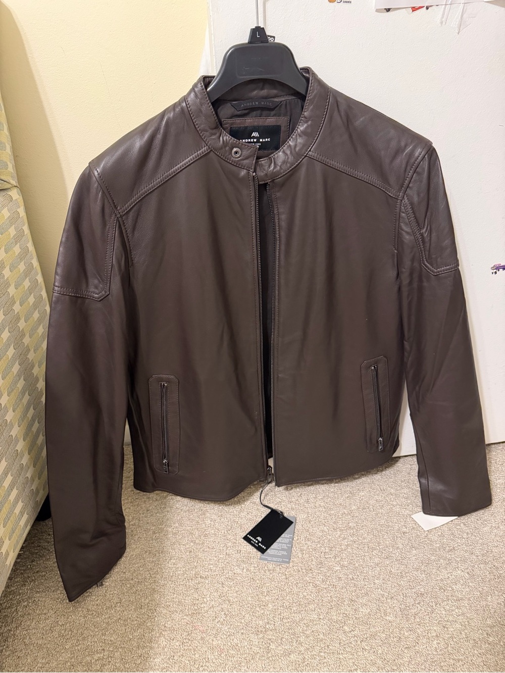 Andrew Marc Dark Brown Leather Bomber Jacket